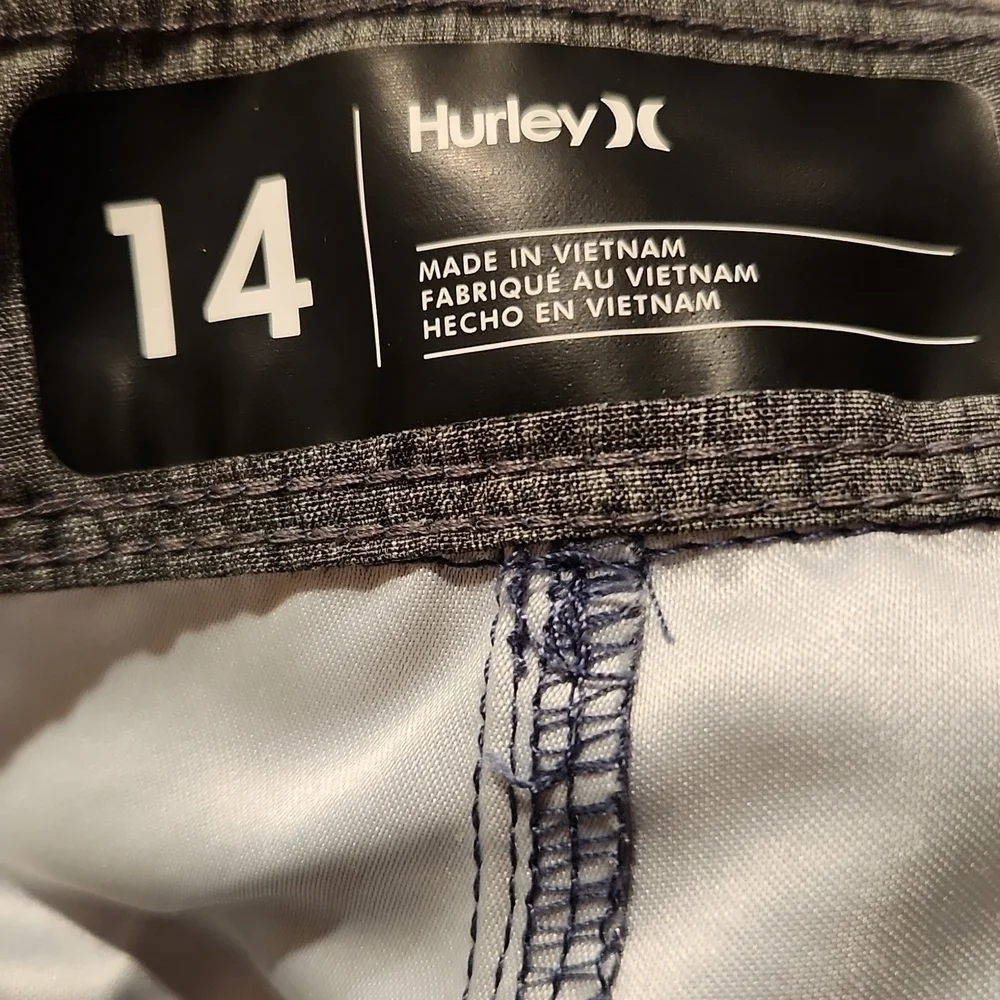 Hurley navy blue green stripe swim trunks boardshorts size 14